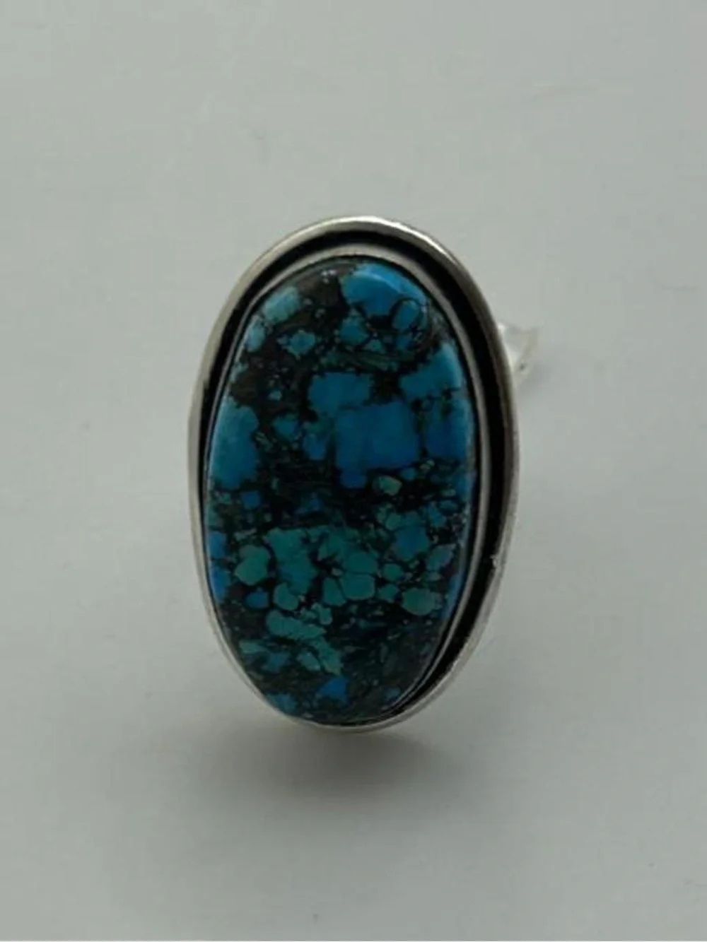 925 Silver Oval Turquoise Mosaic Ring - Blue Green Stone